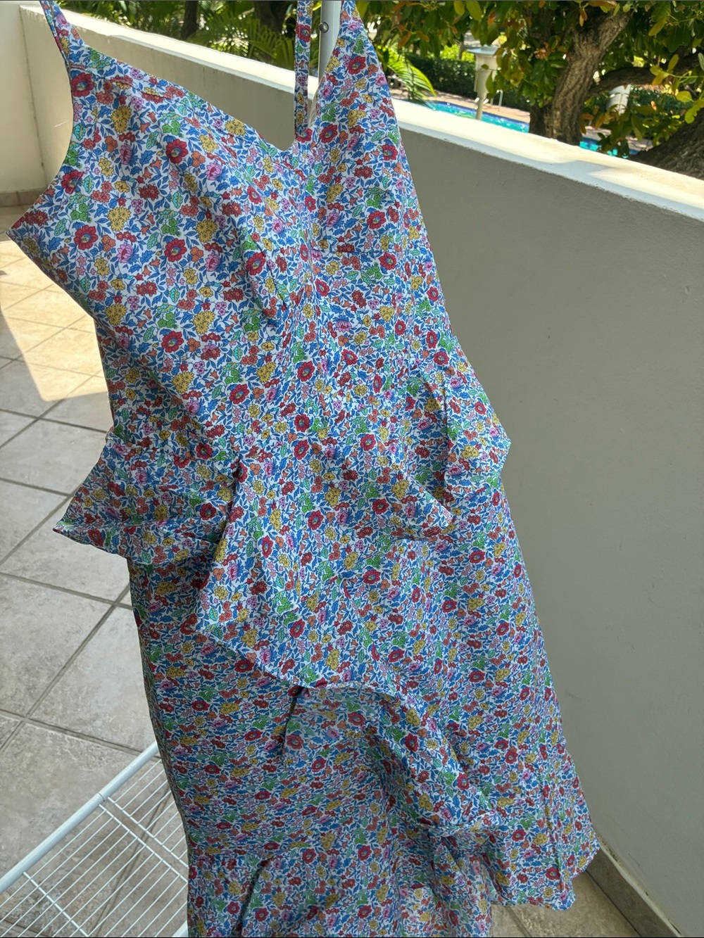 J. Crew Floral Midi Dress in Blue with Red & Green Accents
